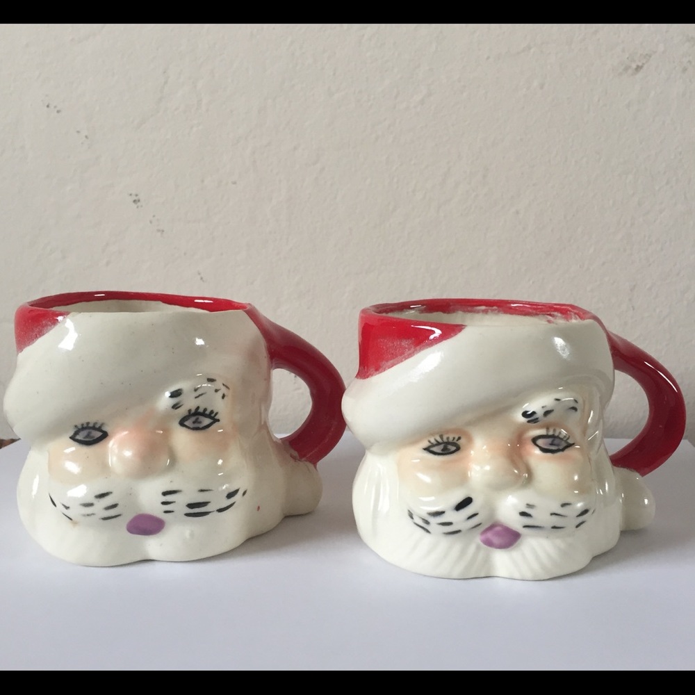 Vintage Midcentury Pair of Santa Christmas Mugs